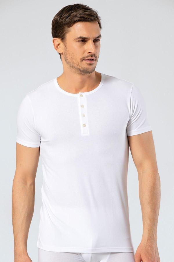Cacharel Erkek Bisiklet Yaka Düğmeli T-shirt 1308/Beyaz - Image 1
