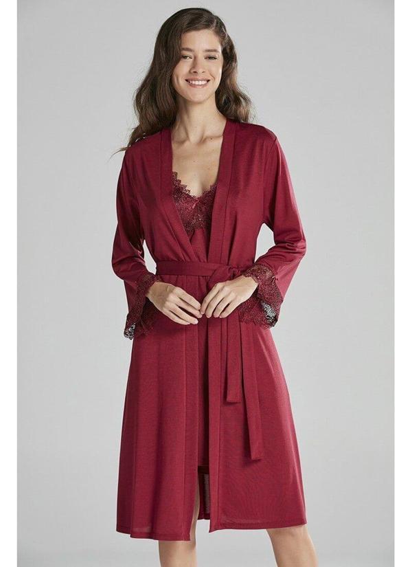 Pierre Cardin 5040 6'lı Modal Gecelik Sabahlık Çeyiz Seti Bordo - Image 1