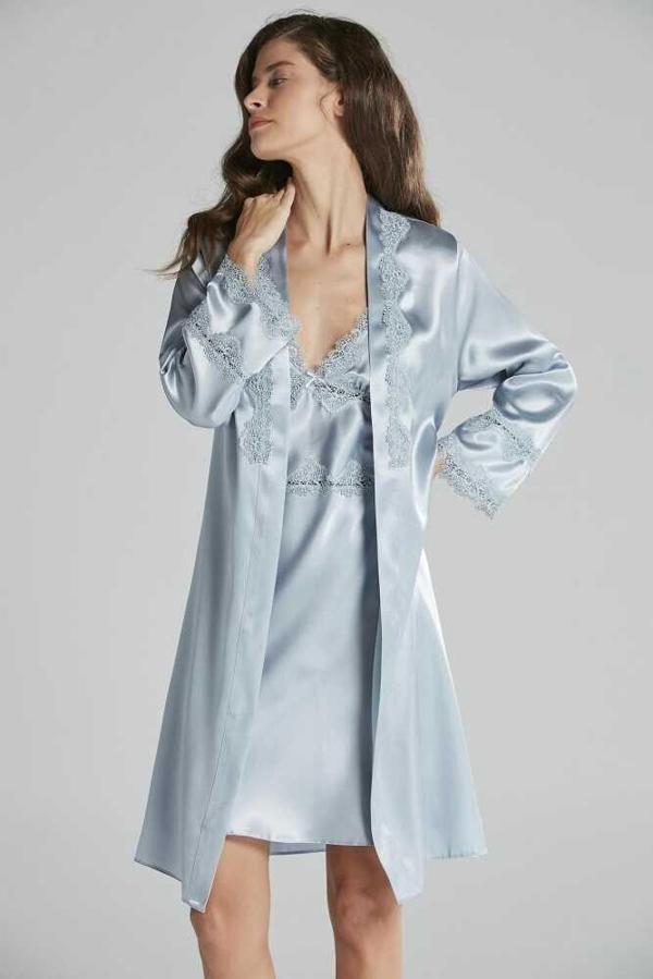 Pierre Cardin 6965 Altılı Saten Gecelik Sabahlık Takımı Mist - Image 1