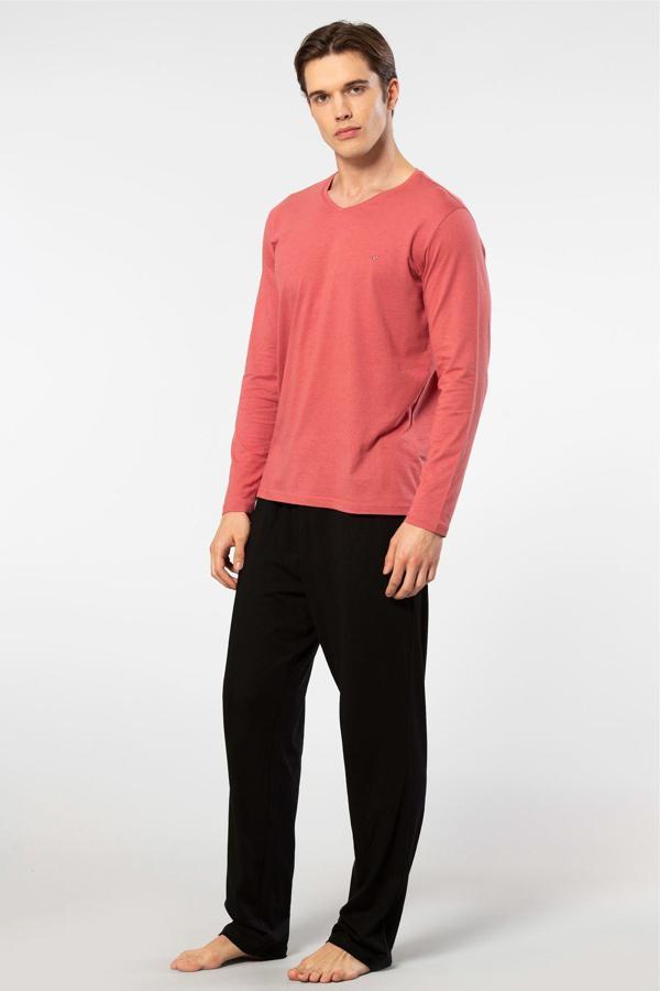 Cacharel Erkek Uzun Kollu Modal Pijama Takım 2237/Mercan - Image 1