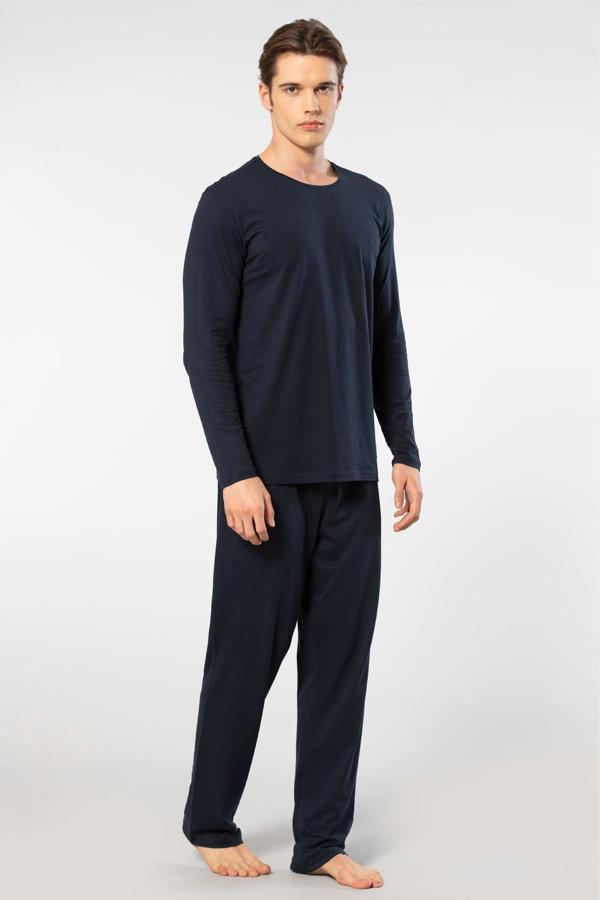 Cacharel Erkek Bisiklet Yaka Uzun Kollu Modal Pijama Takımı 2244/Lacivert - Image 1