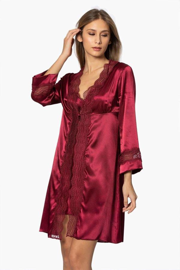 Pierre Cardin 6'lı Saten Gecelik Sabahlık Çeyiz Seti 6010 Bordo - Image 1