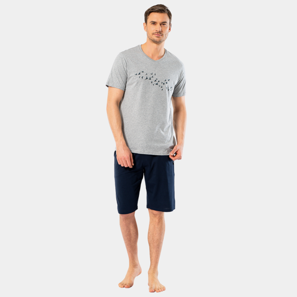Türen Erkek Baskılı V Yaka Bermuda Şort Pijama Takım 4136/Grimelanj - Image 1