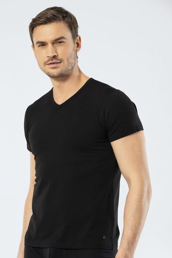Cacharel Erkek V Yaka T-shirt 1402/Siyah - Image 1