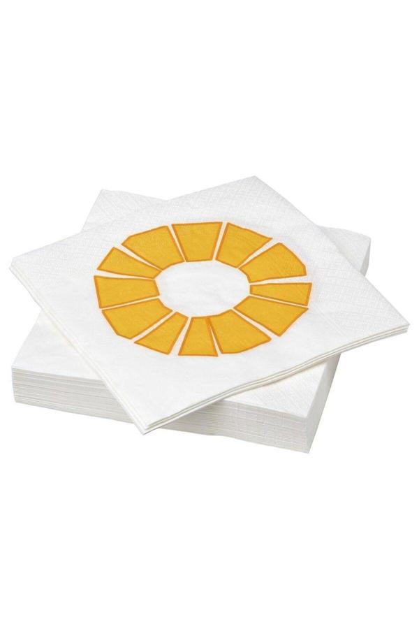 Ikea Bröggan Desenli Peçete Beyaz-Sarı 33X33 Cm 30 Adet 50570776 - Image 1