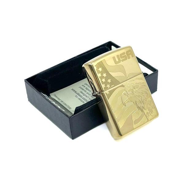 Zippo Amerikan Kartalı Ve Bayrak Dizayn High Polish Brass Dizayn Çakmak - Image 1