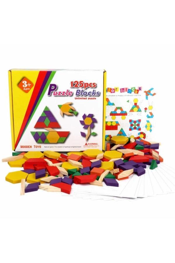 Bak Gel Al Ahşap 125 Parça Renkli Blok Tangram Puzzle Seti - Eğitici Ve Eğlenceli Oyun - Image 1