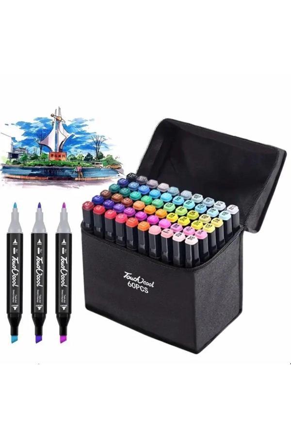 Beyzana 60 Adet Çift Taraflı Marker Kalem Seti Çantalı - Image 1