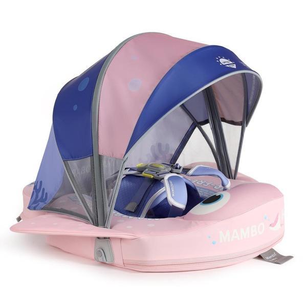 Mambobaby Yüzme Simidi - Pembe Vatoz, Emniyetli, Gölgelikli ve Ayak Destekli - Image 1