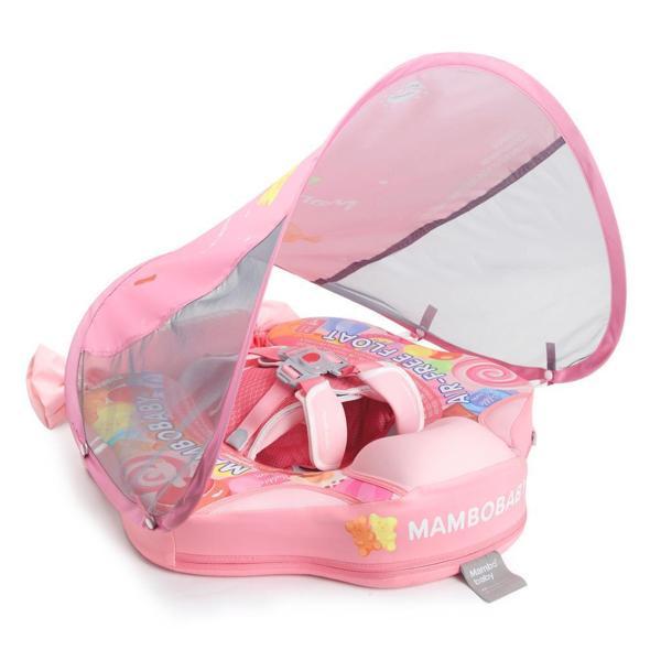 Mambobaby Yüzme Simidi - Pink Candy,  Emniyetli, Gölgelikli ve Ayak Destekli - Image 1