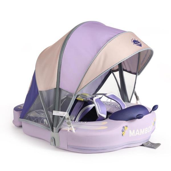 Mambobaby Yüzme Simidi - Pink Butterfly Dreams, Emniyetli, Gölgelikli ve Ayak Destekli - Image 1