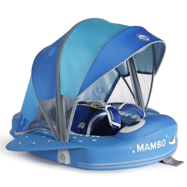 Mambobaby Yüzme Simidi - Mavi Vatoz, Emniyetli, Gölgelikli ve Ayak Destekli - Image 1