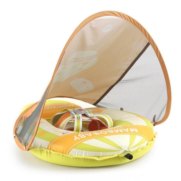 Mambobaby Hot Air Balloon Yüzme Simidi - Sarı, Emniyetli, Gölgelikli ve Ayak Destekli - Image 1