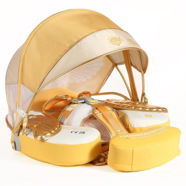Mambobaby Yüzme Simidi - Gold Angel, Emniyetli, Gölgelikli ve Ayak Destekli - Image 1