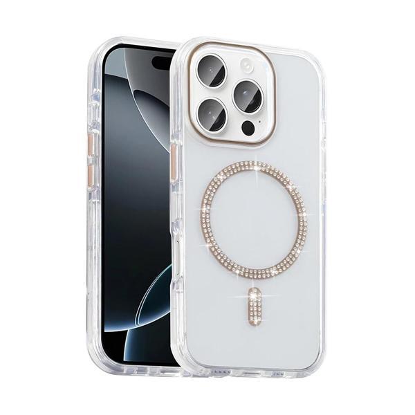 Apple iPhone 15 Pro Kılıf Taşlı Tasarım M-safe Şarj Özellikli Zore Koment Silikon Kapak - Image 1