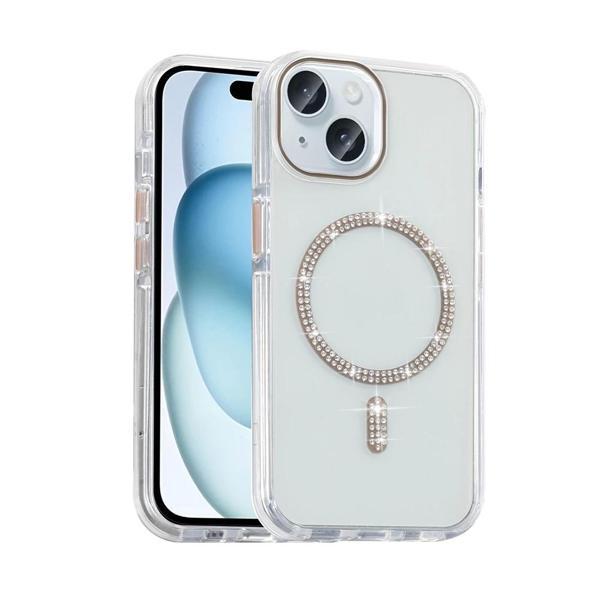 Apple iPhone 15 Kılıf Taşlı Tasarım M-safe Şarj Özellikli Zore Koment Silikon Kapak - Image 1