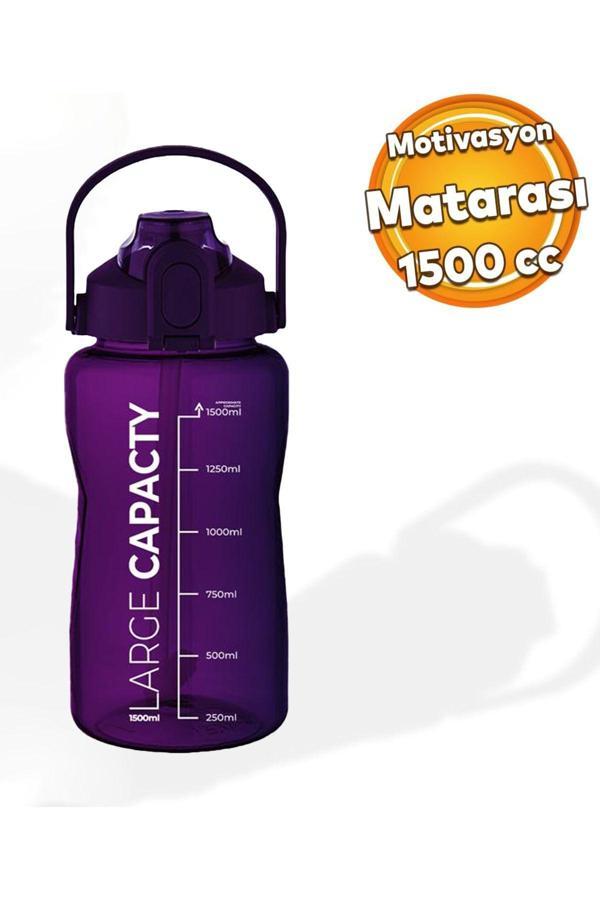 Sağlıklı Polikarbon 1.5 Litre Büyük Kapasiteli Su Matarası Pipetli Suluk Mor - Image 1