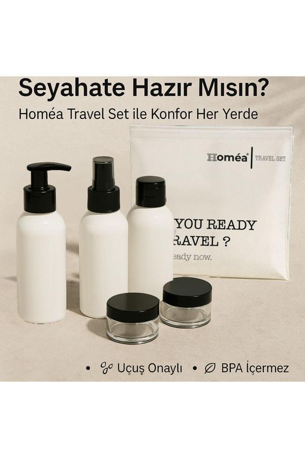 Plastik Seyahat Boy 100ml Beyaz Şişe ve Kavanoz 5’li Set – Çantalı Seyahat Kiti - Image 1