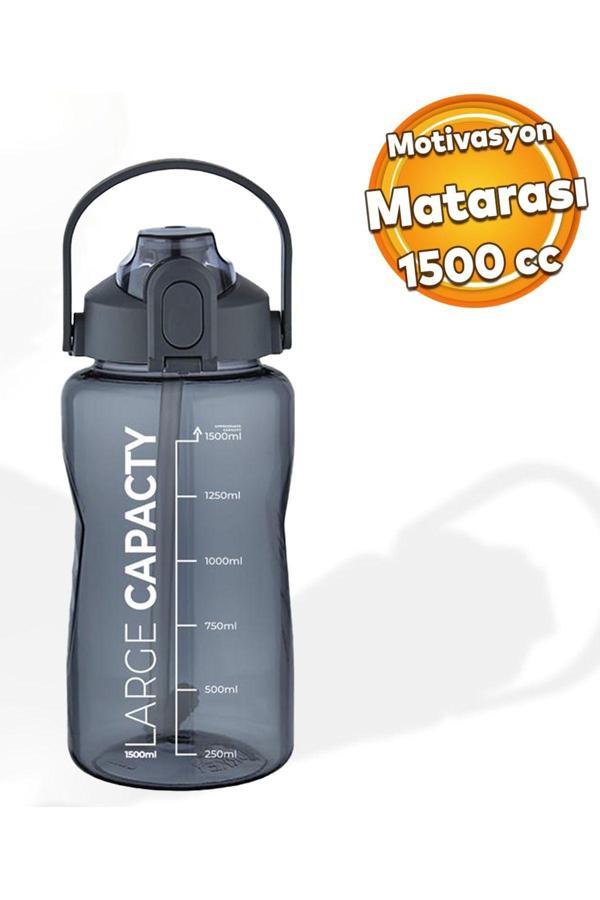Sağlıklı Polikarbon 1.5 Litre Büyük Kapasiteli Su Matarası Pipetli Suluk Gri - Image 1