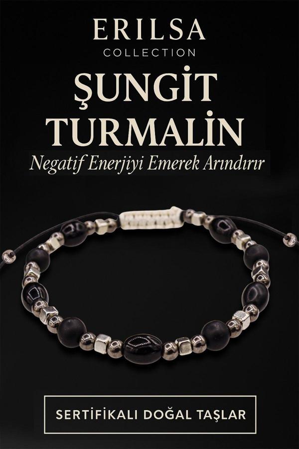 Sertifikalı Şungit - Turmalin Taşı Bileklik – Negatif Enerjiyi Arındırıcı Takı - Image 1