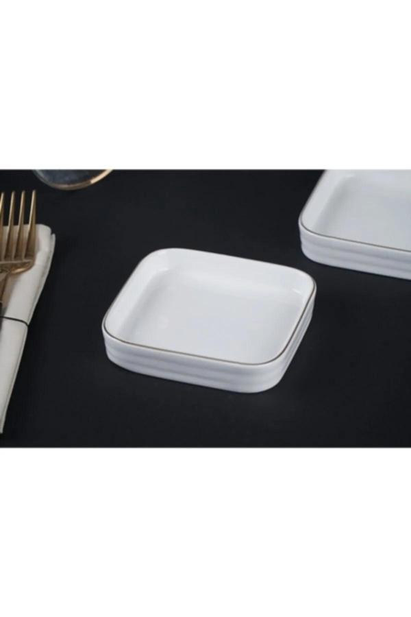 Porselen Altın Yaldızlı Kare Tabak 11 Cm 6lı - Image 1
