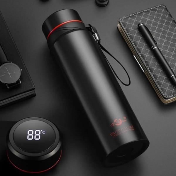 ENFA British Style Siyah Dereceli Paslanmaz Çelik Isı Göstergeli Termos 800 ml Enf-231 - Image 1