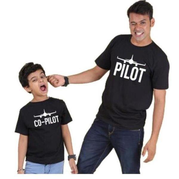 MODAVALS PİLOT/CO-PİLOT BABA ÇOCUK TSHIRT AİLE KOMBİN - SİYAH - Image 1