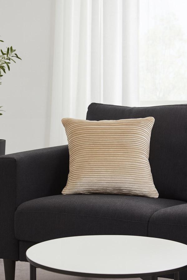 Fitilli Kadife Kırlent Kılıfı Bej 40x40 - Image 1