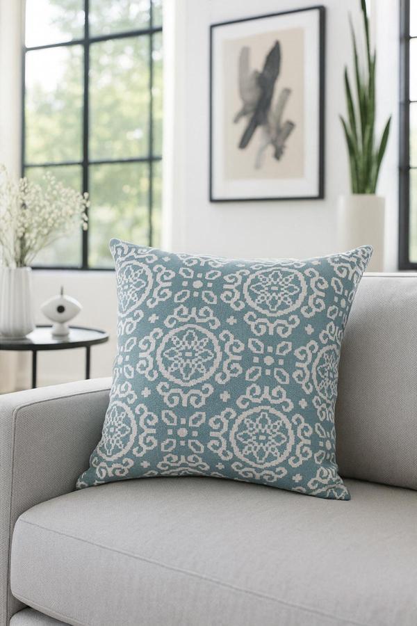 Duck Damask Kırlent Kılıfı Turkuaz 40x40 - Image 1
