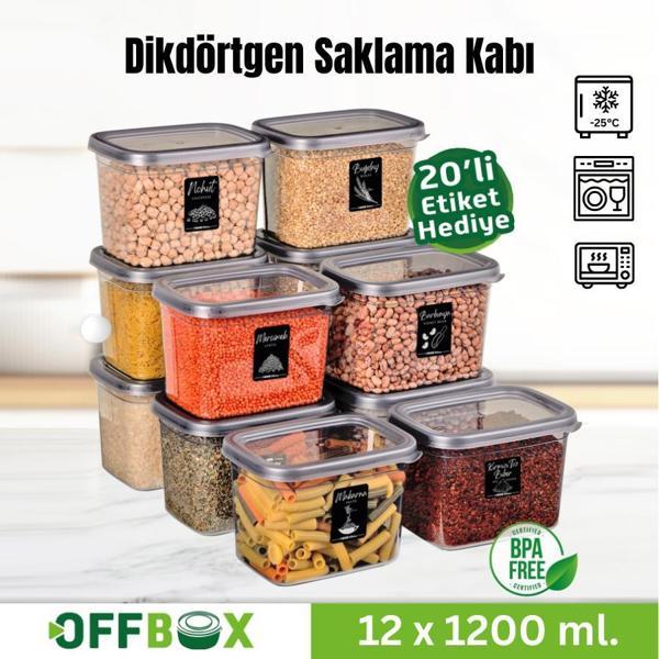 Offbox Dikdörtgen Bakliyat Baharat Gıda Saklama Kabı - 1.2 Lt. - 12 Adet - Image 1