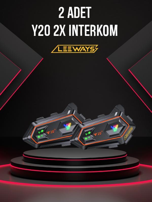 İki Adet Y20 2X 1000m Telsiz Mesafeli Özellikli 2 Kişi Bağlantılı Bluetooth Kask Kulaklık Ekranlı Fenerli Motosiklet Int - Image 1