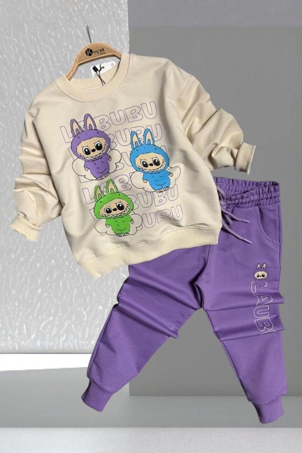Labubu Desenli Kız Çocuk Lila Renk Eşofman Takım 2 li Set - Image 1