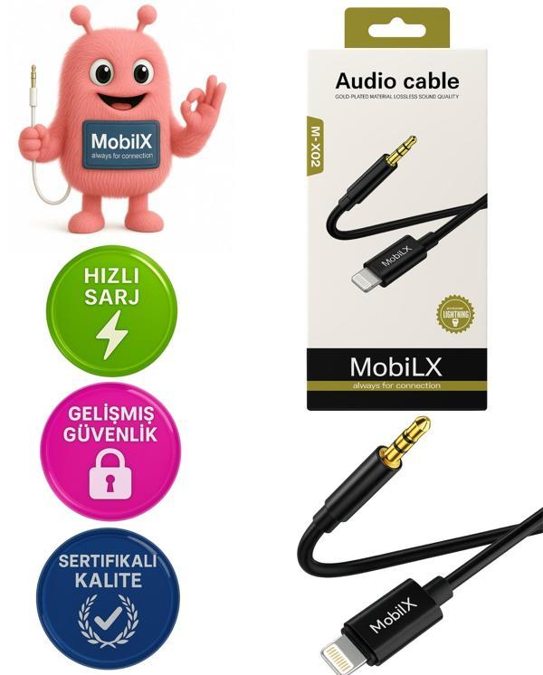 MobiLX M-X02 Lightning to 3.5mm AUX Ses Kablosu – iPhone Uyumlu, Stereo Ses Destekli, Altın Uçlu - Image 1