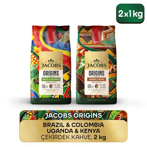 Jacobs Origins Brazil & Colombia + Uganda & Kenya Çekirdek Kahve 1 Kg 2'li Paket - Image 1