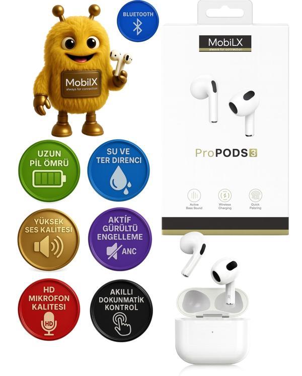 MobiLX ProPODS 3. Nesil Kablosuz Bluetooth Kulak İçi Kulaklık – HD Mikrofon, Ultra Hafif, HiFi Stereo Ses, Kılıf Hediyel - Image 1