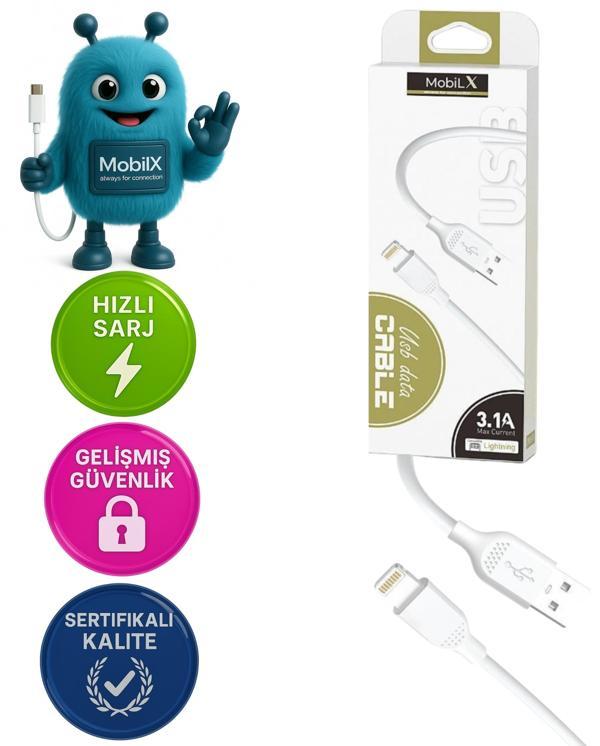 MobiLX MU-01 USB to Lightning Şarj ve Data Kablosu (1m) – iPhone Uyumlu, 3.1A Hızlı Şarj - Image 1