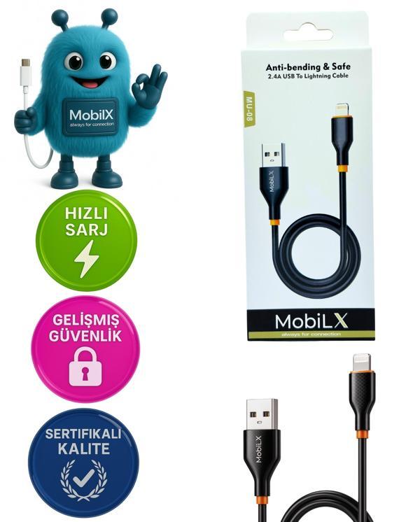 MobiLX MU-08 2.4A Silikon USB to Lightning Hızlı Şarj ve Data Kablosu (1m) - Image 1