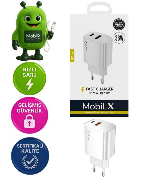 MobiLX 38W Hızlı Şarj Başlığı – PD20W + QC18W Çift Çıkışlı - Image 1