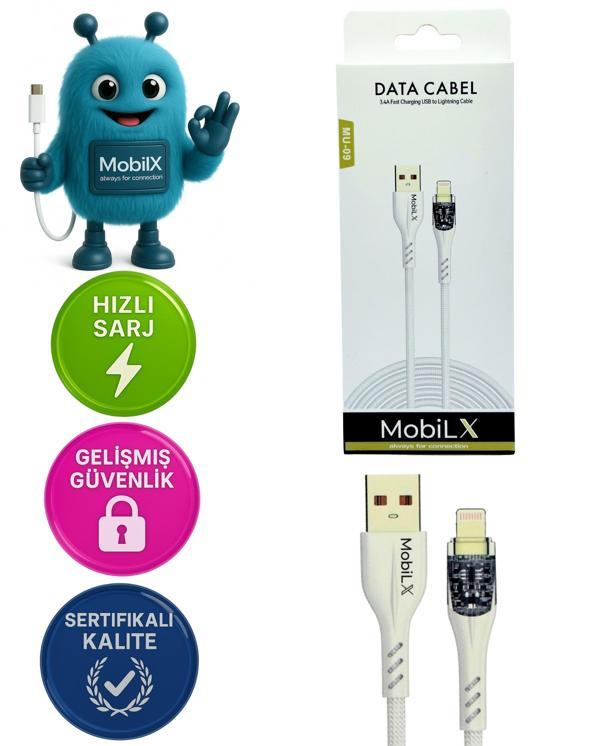 MobiLX MU-09 3.4A Örgülü Işıklı USB to Lightning Hızlı Şarj ve Data Kablosu (1m) - Image 1