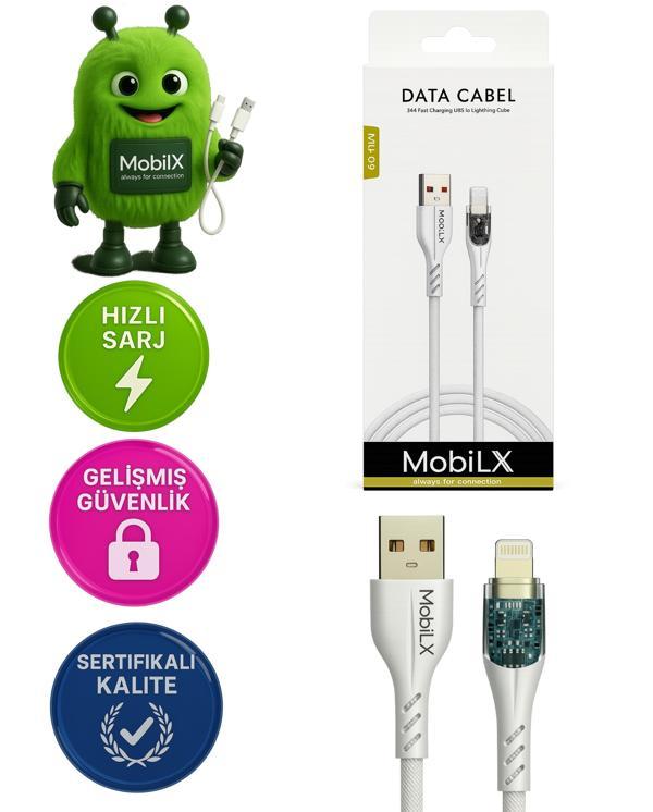 MobiLX 3.4A Lightning Şarj Kablosu – USB to Lightning | Örgülü Yapı | Model: MU-09 - Image 1