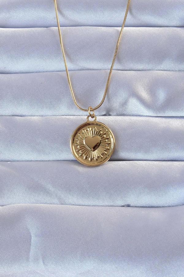 316L Altın Renk Parlayan Güneş Tasarımlı Oval Vintage Kolye 9284 - Image 1