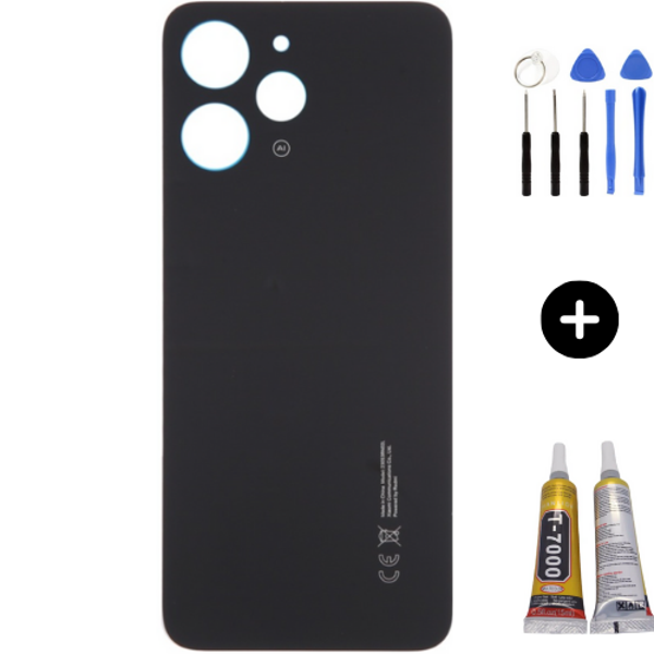 Redmi 12 Uyumlu Arka Pil Kapağı Siyah + Montaj Seti - Image 1