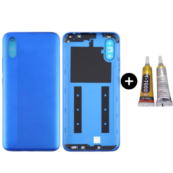 Redmi 9A Uyumlu Full Kasa Arka Pil Kapağı Mavi + B7000 - Image 1