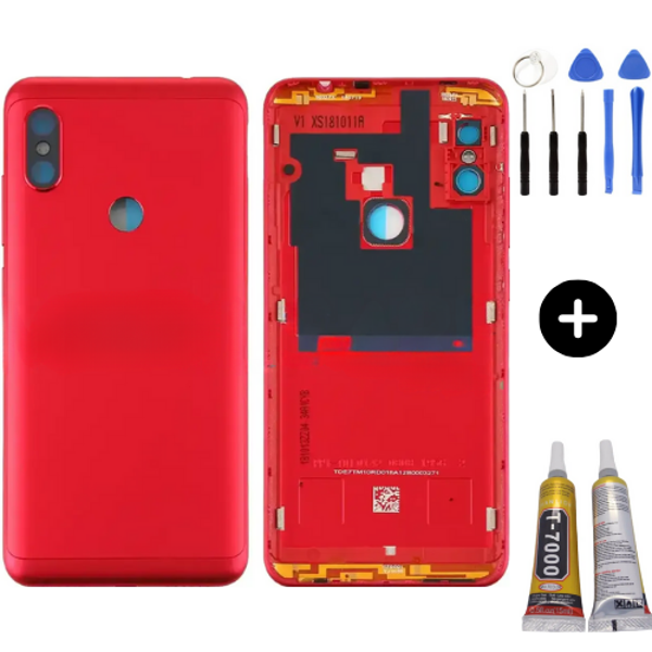 Redmi Note 6 Pro Uyumlu Full Kasa Arka Pil Kapağı Kırmızı + Montaj Seti - Image 1