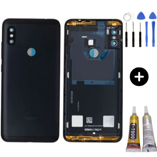Redmi Note 6 Pro Uyumlu Full Kasa Arka Pil Kapağı Siyah + Montaj Seti - Image 1
