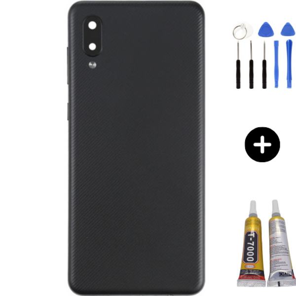 Samsung A02 SM-A022F Uyumlu Arka Pil Kapağı Siyah + Montaj Seti - Image 1