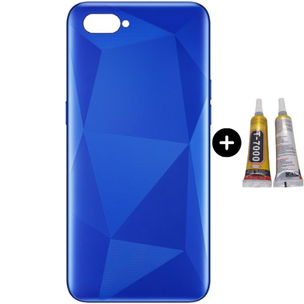 Realme C2 Uyumlu Full Kasa Arka Pil Kapağı Mavi + B7000 - Image 1