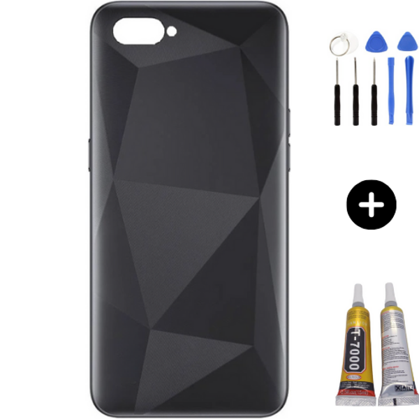 Realme C2 Uyumlu Full Kasa Arka Pil Kapağı Siyah + Montaj Seti - Image 1