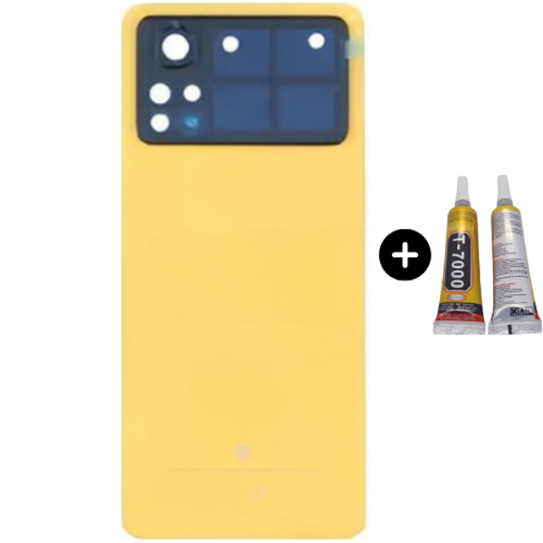 Xiaomi Poco Pocophone X4 Pro 5G Uyumlu Kamera Camlı Arka Pil Kapağı Sarı + B7000 - Image 1