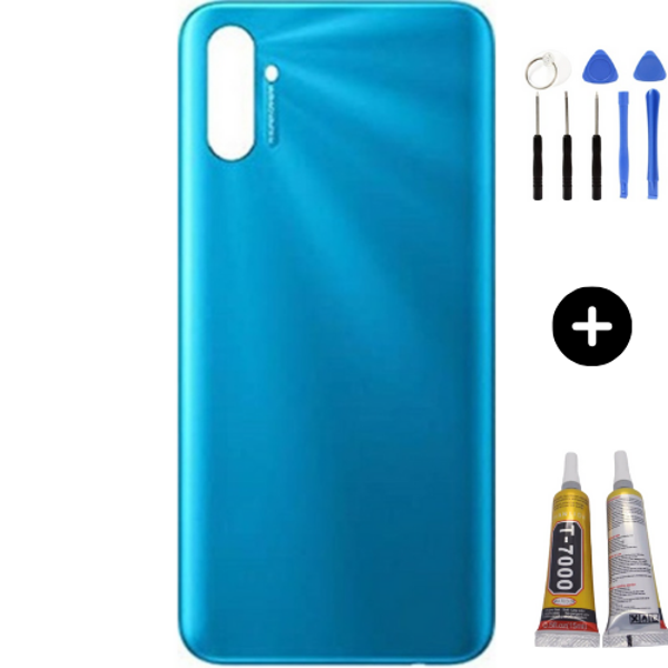 Realme C3 Uyumlu Full Kasa Arka Pil Kapağı Mavi + Montaj Seti - Image 1